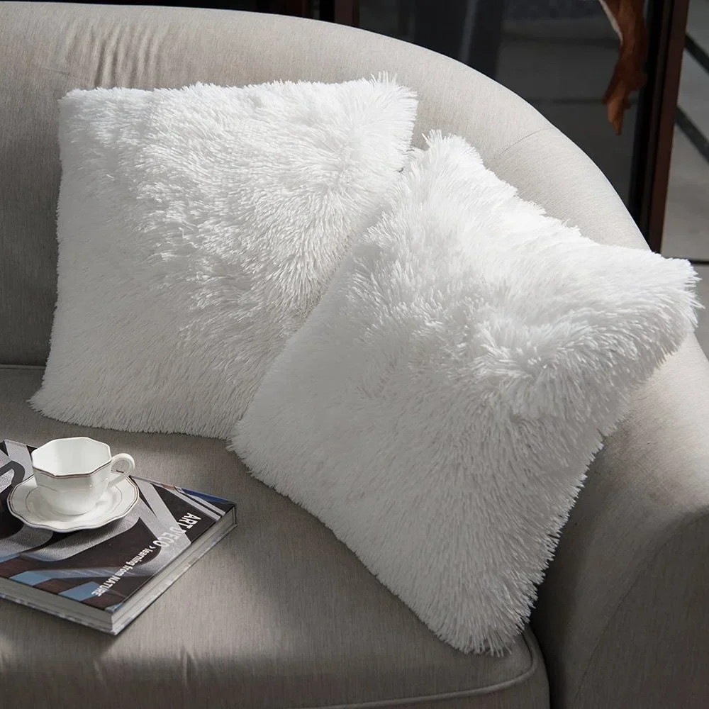 Luxury White Fuzzy Farmhouse Adorable Trendy Throw Pillow Decor Twin Cover Set